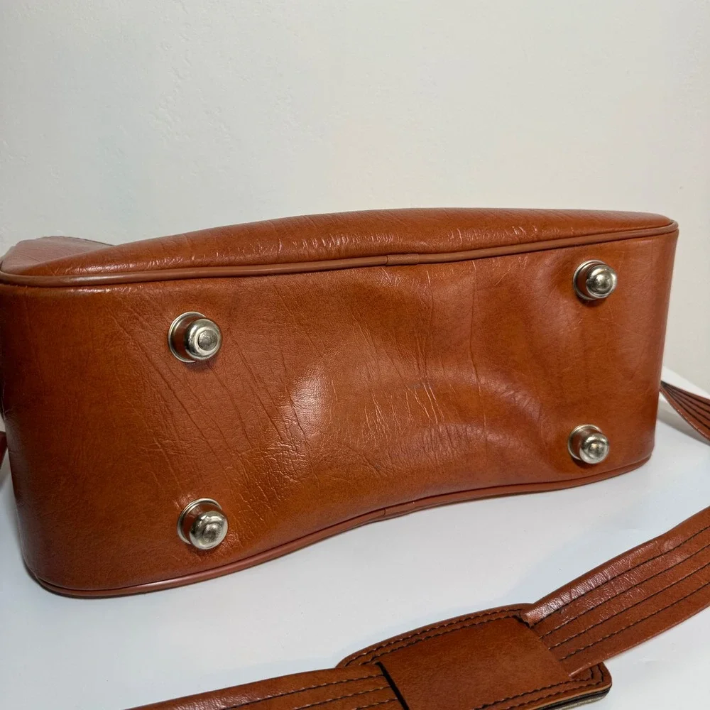 F.W. Woolworth Vintage Flight Bag Brown Faux Leather 70s Retro Carry On Academia